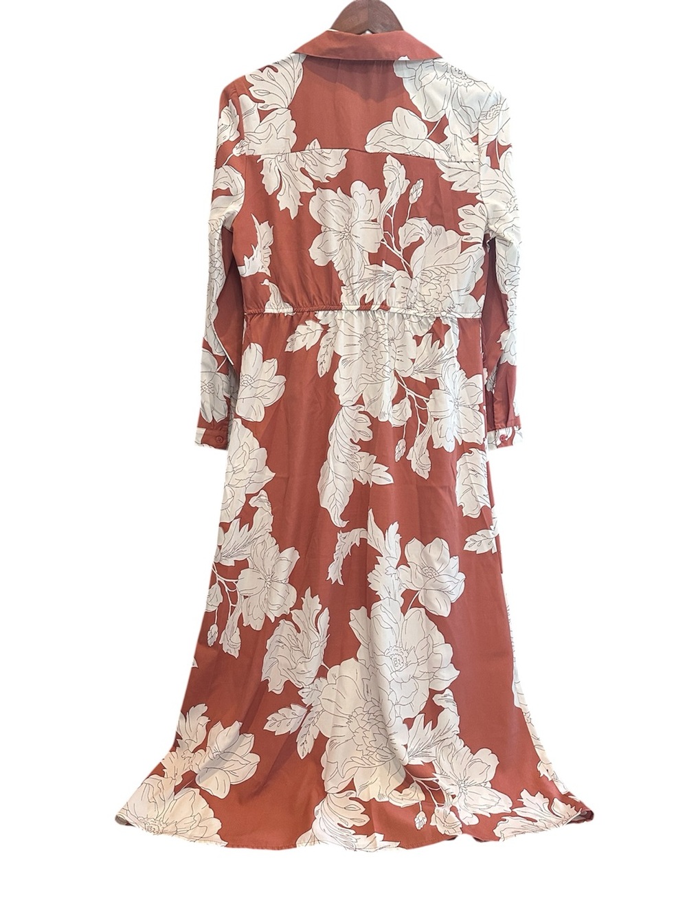 Harlow & Rose Long Sleeve Floral Maxi Dress Shirt Style Dress/Rust & Cream Size